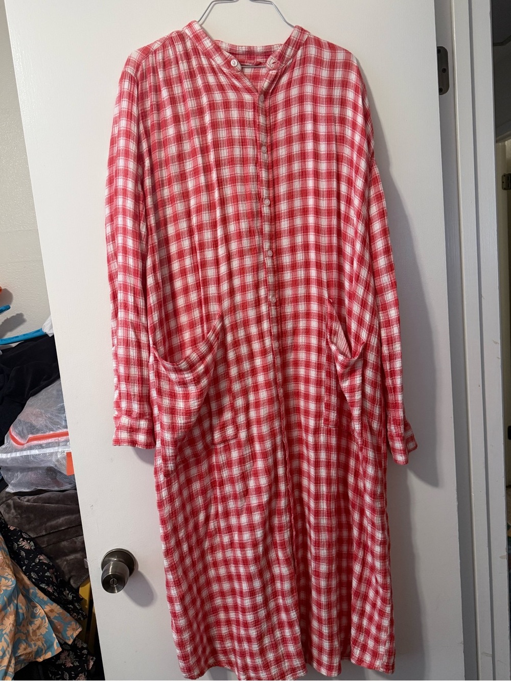 Red and White Plaid Button-Front Dress